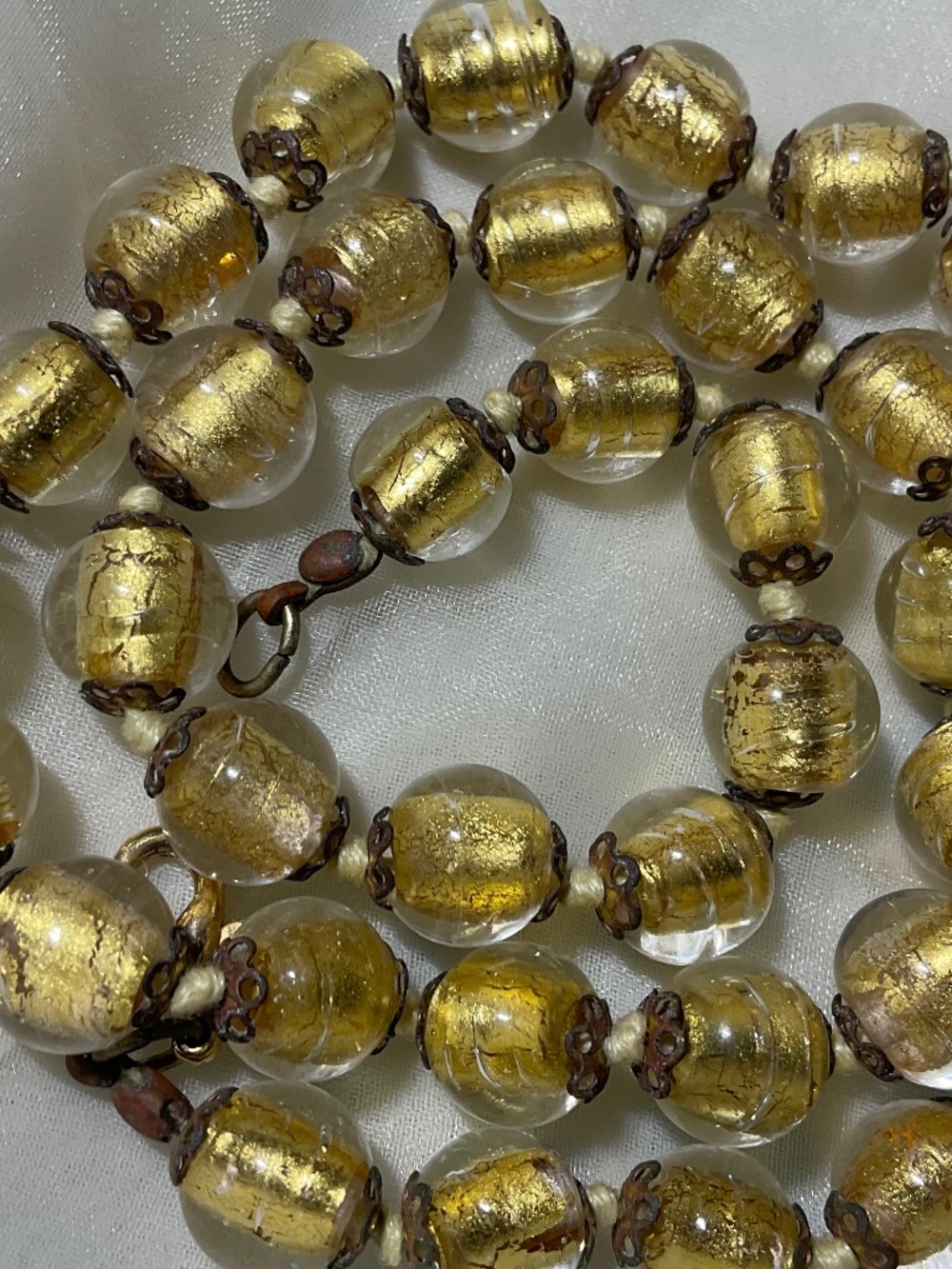 Vintage Murano Venetian GOLD Foil Bead Beaded Necklace Art Deco  Fabulous!